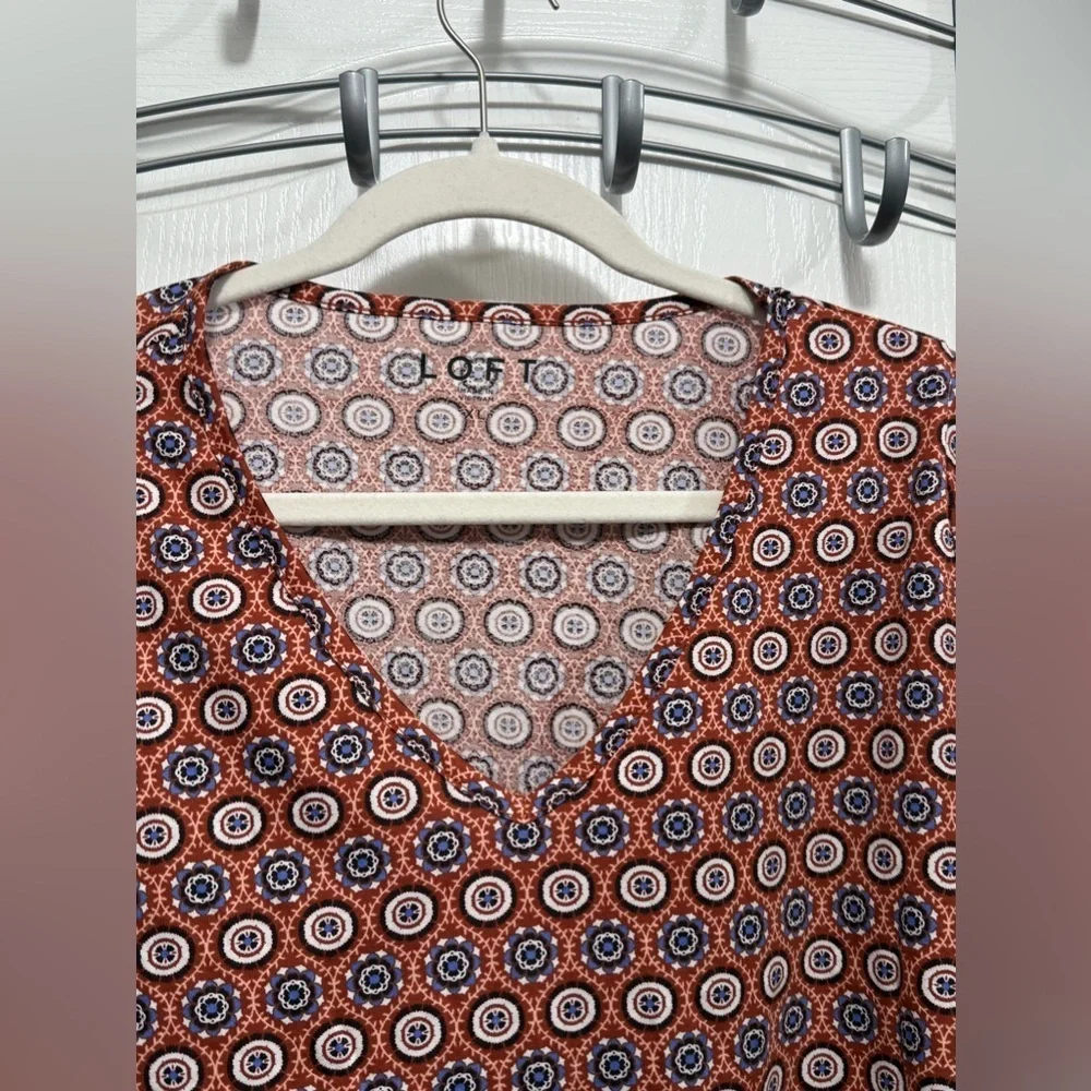 LOFT Ann Taylor Women's‎ SZ XL medallion Long puff Sleeve Blouse orange blue NWT